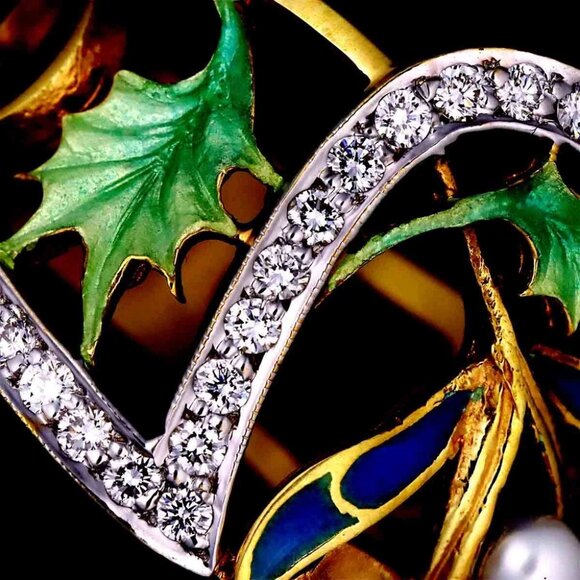 MASRIERA Diamond Enamel Pearl Ring 18K YG 750 Size6.75(US) 90275582 - Picture 6 of 9